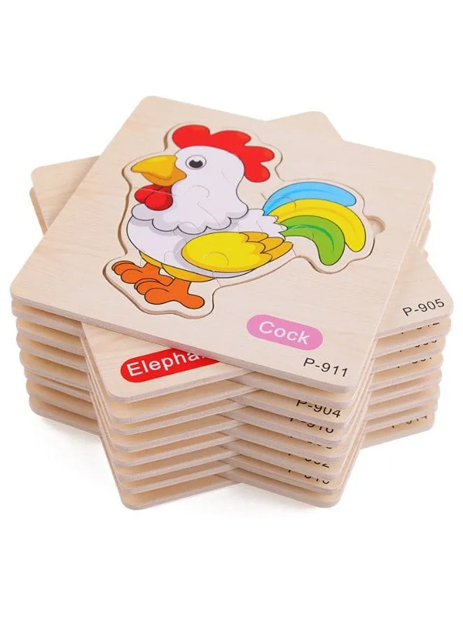 3D Wooden Jigsaw Puzzle Early Learning Toy for Children, Animal Set, Fish