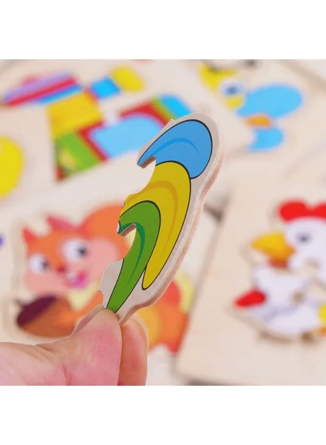 3D Wooden Jigsaw Puzzle Early Learning Toy for Children, Animal Set, Fish
