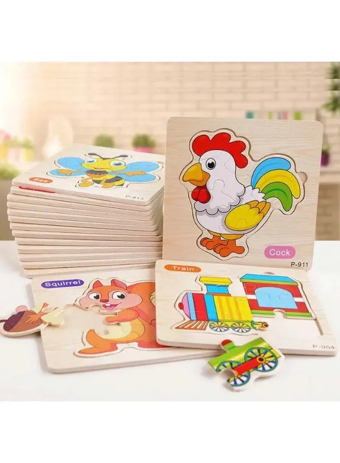 3D Wooden Jigsaw Puzzle Early Learning Toy for Children, Animal Set, Fish