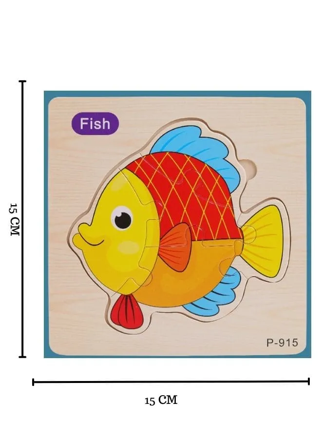 3D Wooden Jigsaw Puzzle Early Learning Toy for Children, Animal Set, Fish