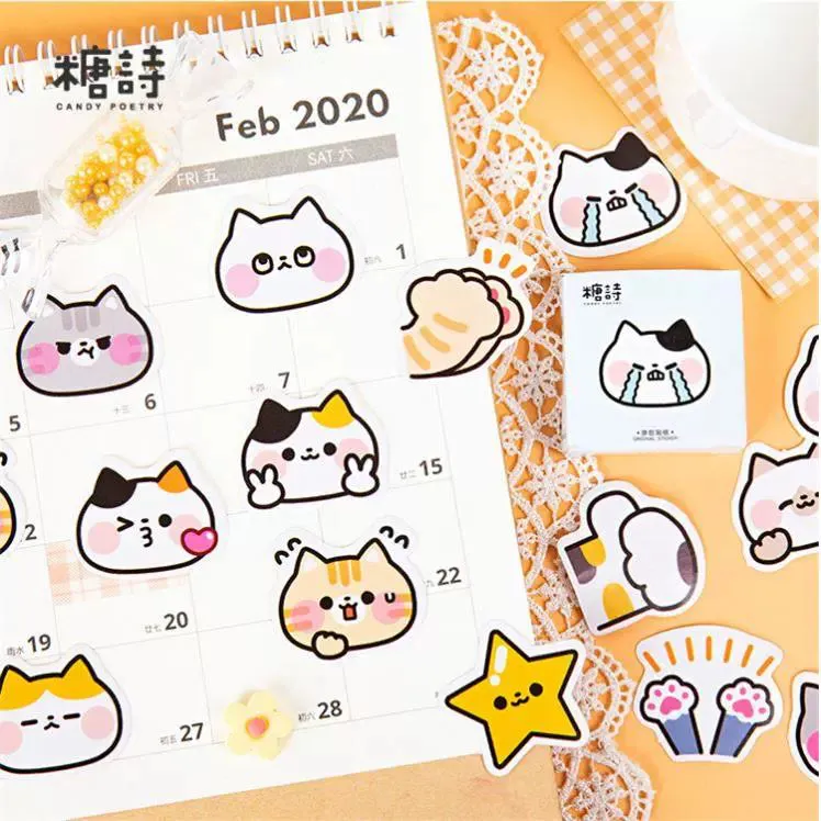 45 Pcs Cute Cat Stickers Vinyl Decals Animals Kitten Sticker