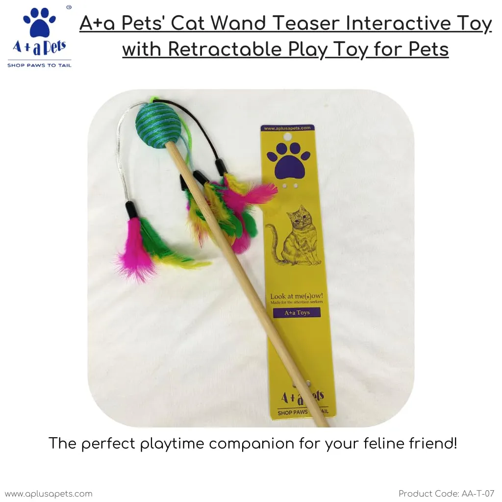 A a Pets' Cat Wand Teaser Interactive Toy with Round Feather Play - Green