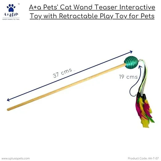 A a Pets' Cat Wand Teaser Interactive Toy with Round Feather Play - Green
