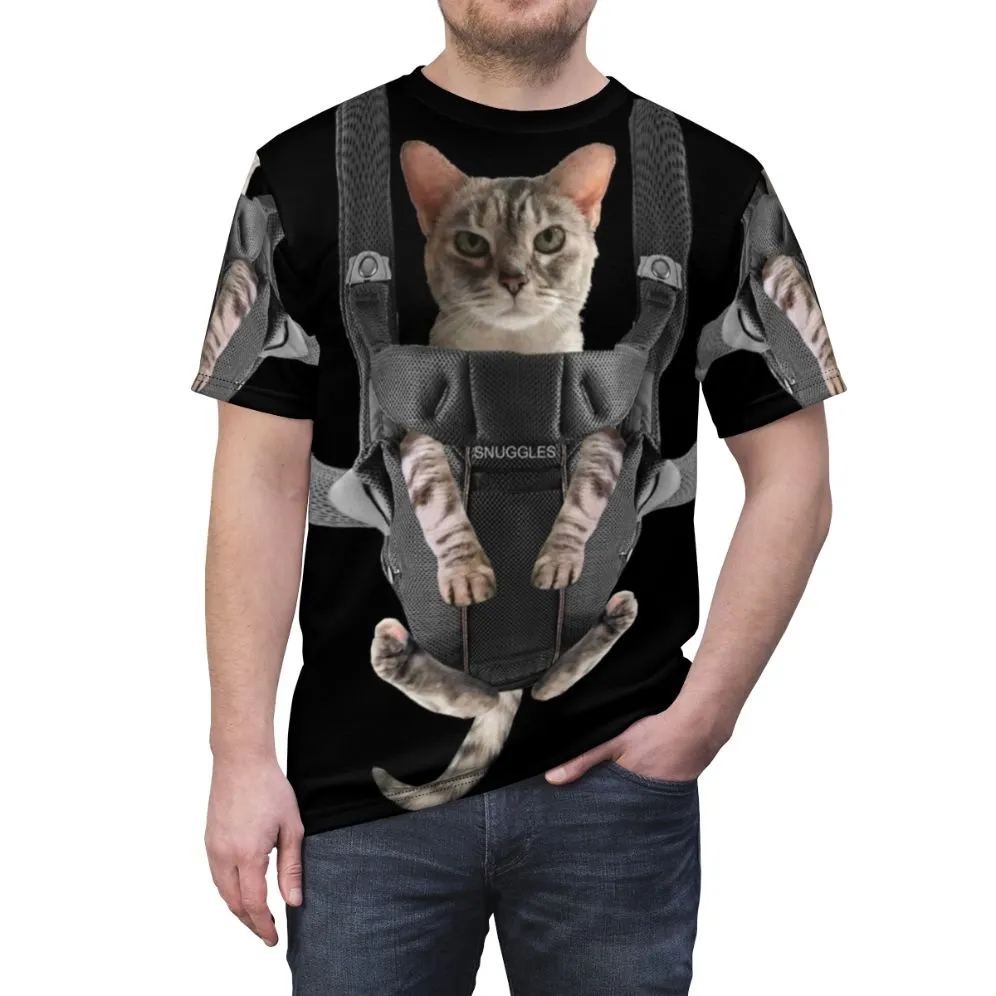 Adorable Cat in Baby Carrier T-shirt - Funny Cat Meme Tee