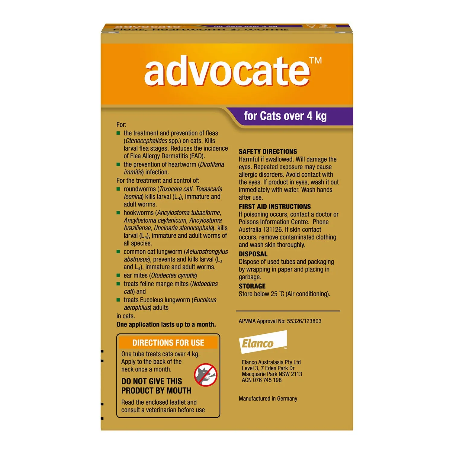 Advocate Flea, Heartworm & Worms for Cats  4kg