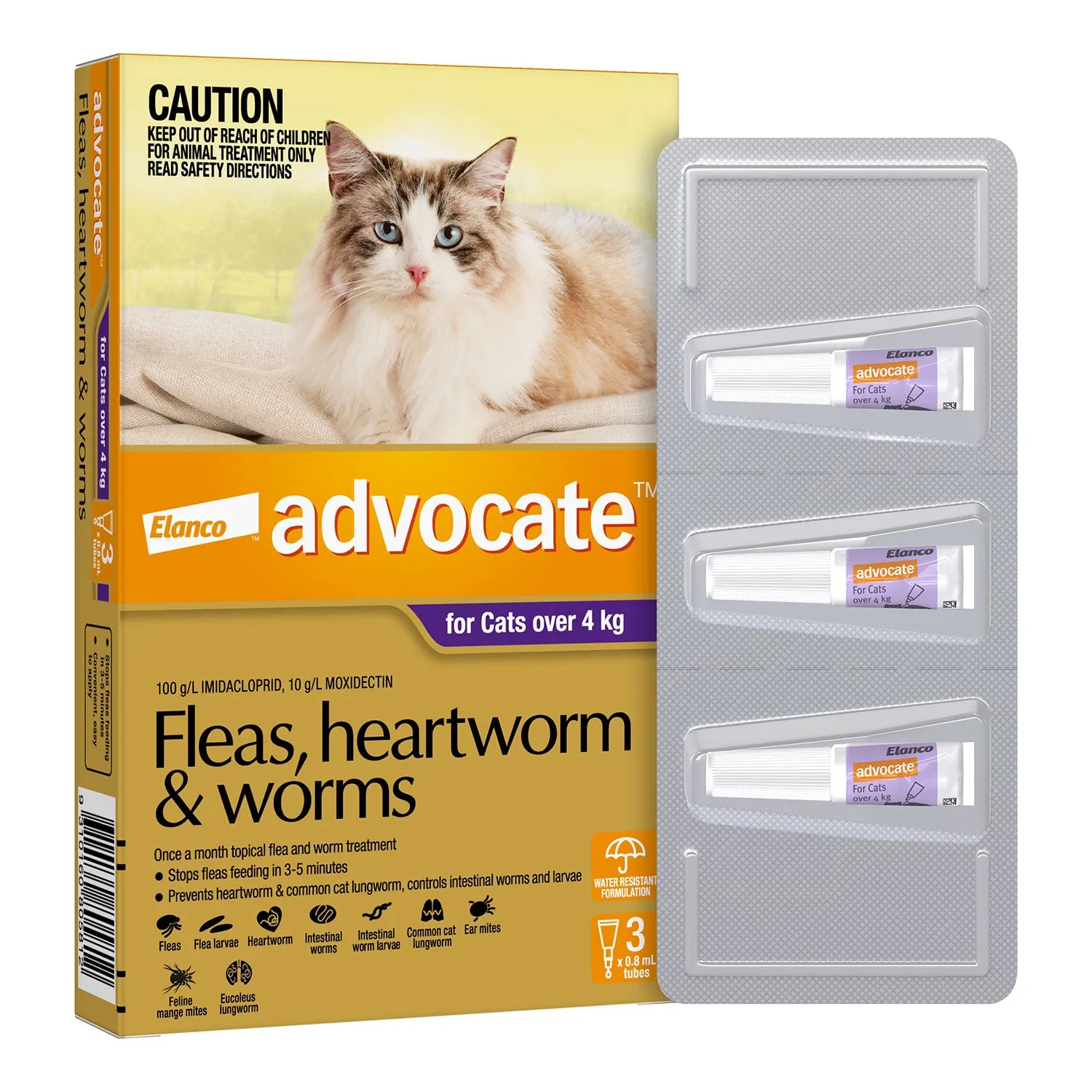 Advocate Flea, Heartworm & Worms for Cats  4kg