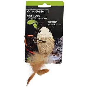 Animooos Cat Toy Teasing Mouse with Bell and Feathers 6.5in
