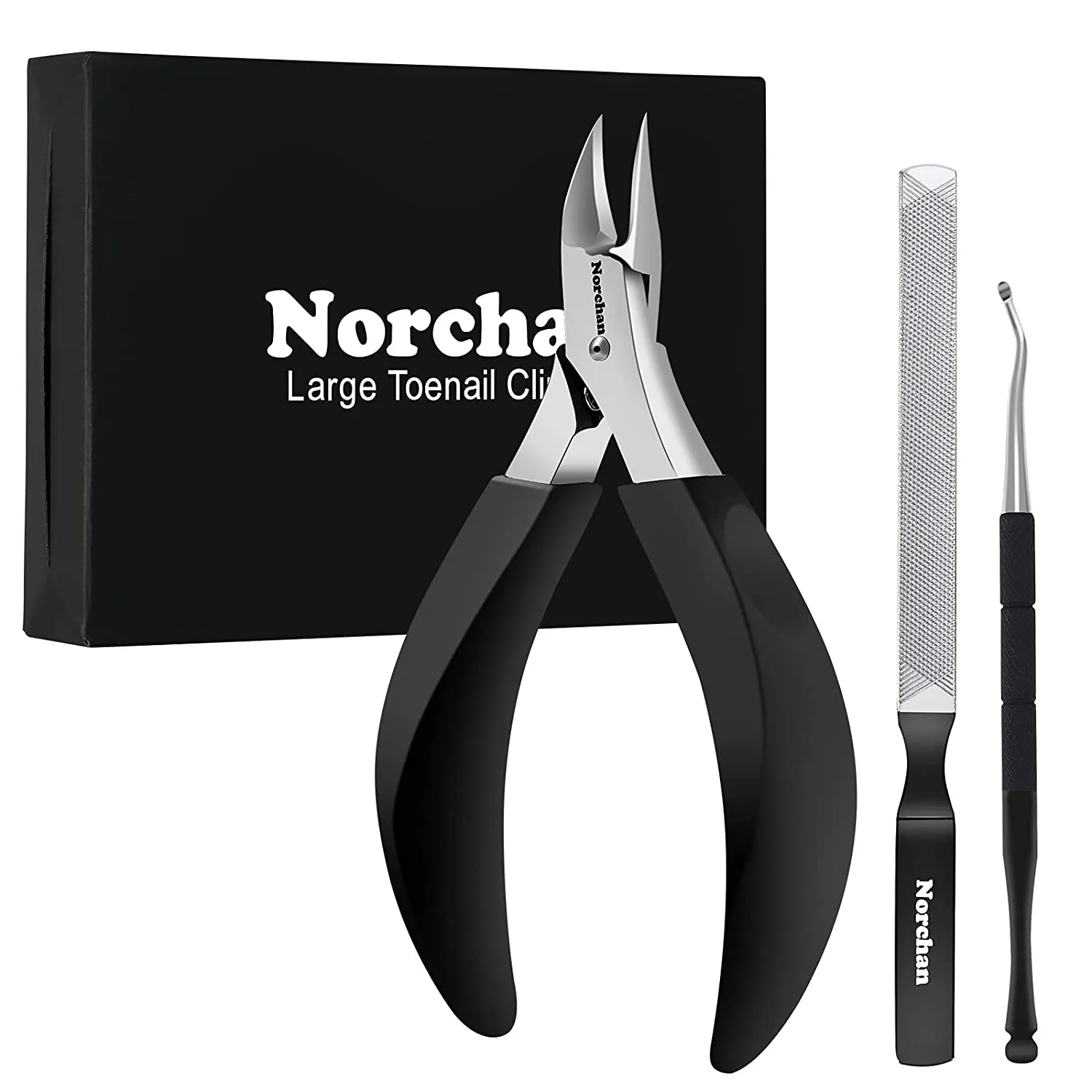 Big Toe-nail Clippers for Thick Nails, Fingernail Toenail Clippers Kit with File and Tweezers (7pcs, Premium, Heavy-Duty Design)