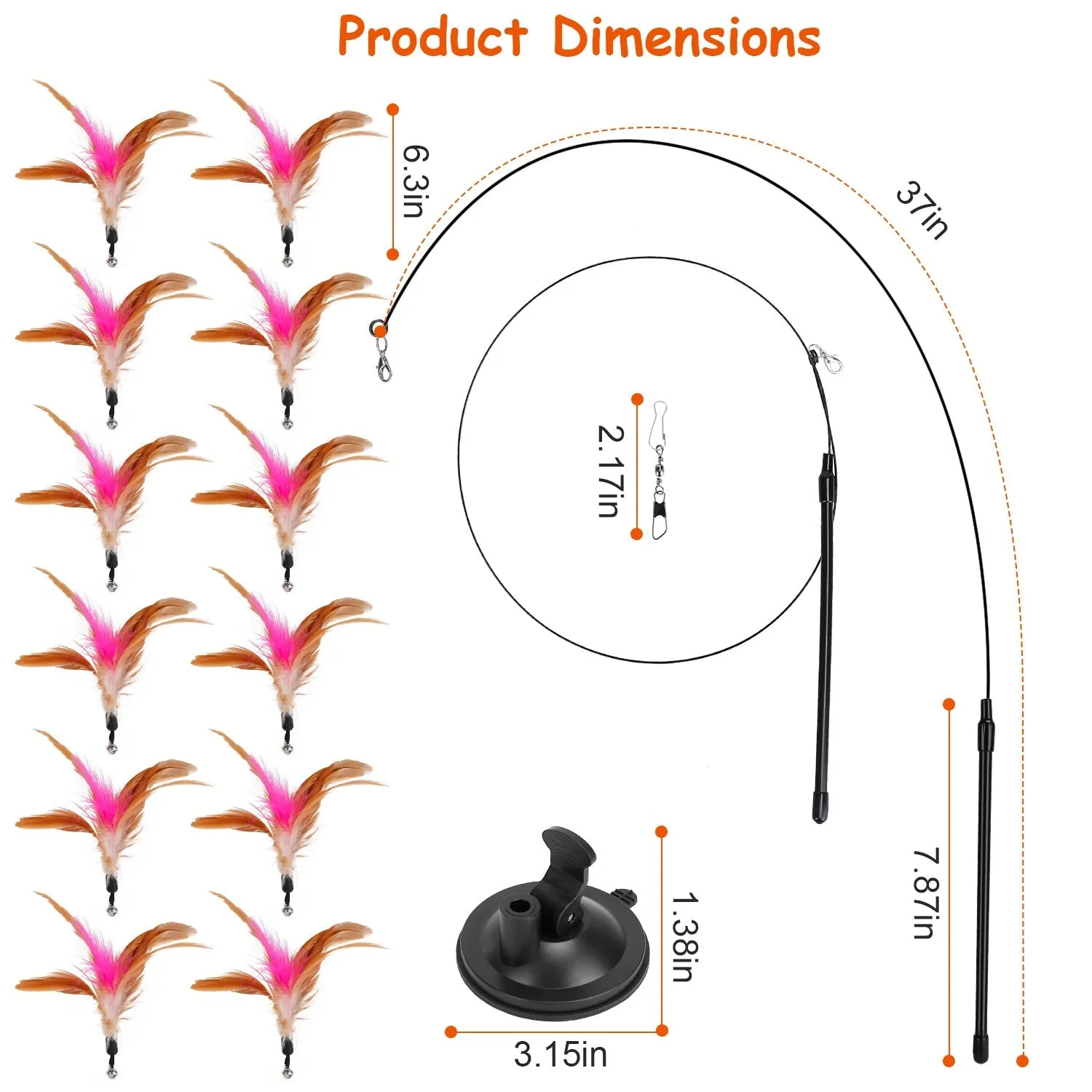 Cat Feather Wand Rod with 12 Pieces Feather Replacements for Cats