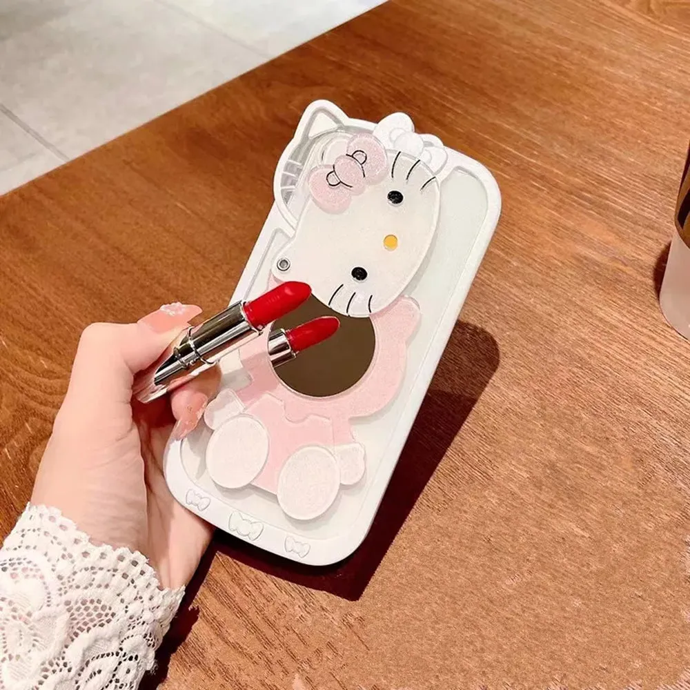 Cute Cat Shockproof Silicone Cover With Mirror - iPhone 12