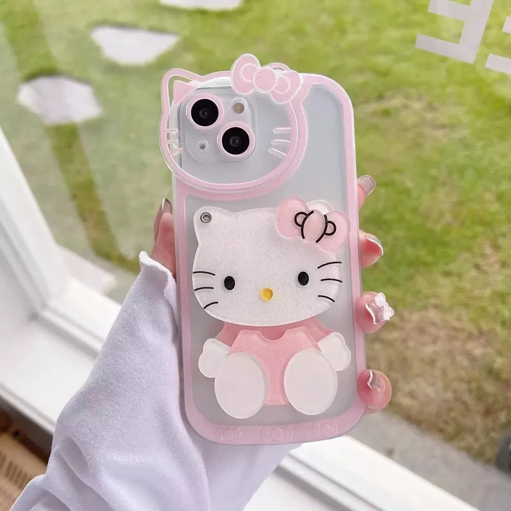 Cute Cat Shockproof Silicone Cover With Mirror - iPhone 12