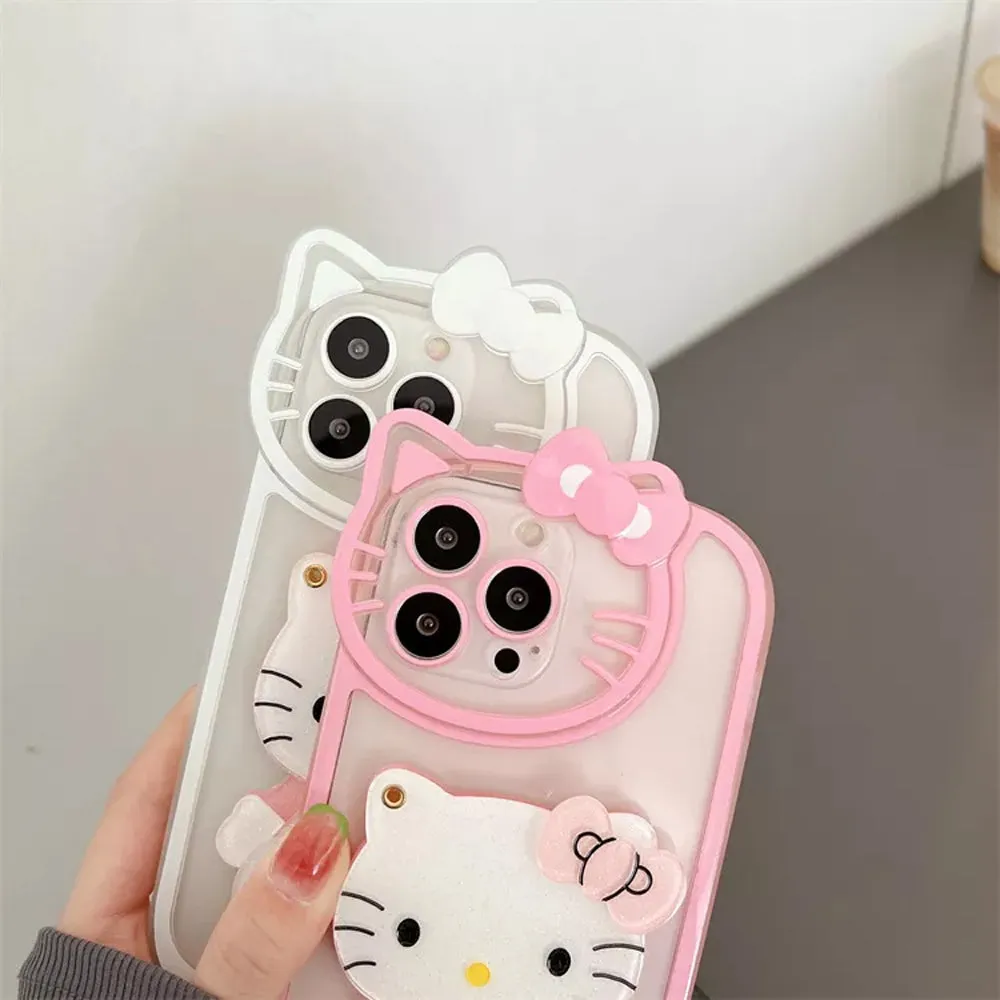 Cute Cat Shockproof Silicone Cover With Mirror - iPhone 12