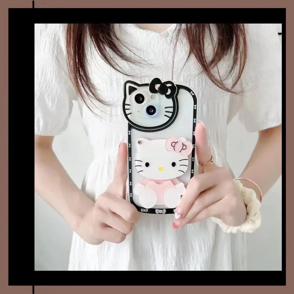 Cute Cat Shockproof Silicone Cover With Mirror - iPhone 12