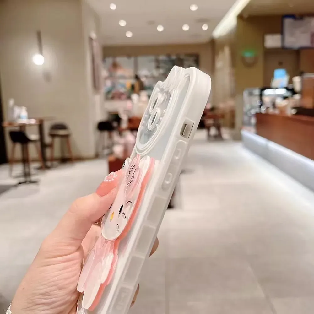 Cute Cat Shockproof Silicone Cover With Mirror - iPhone 12