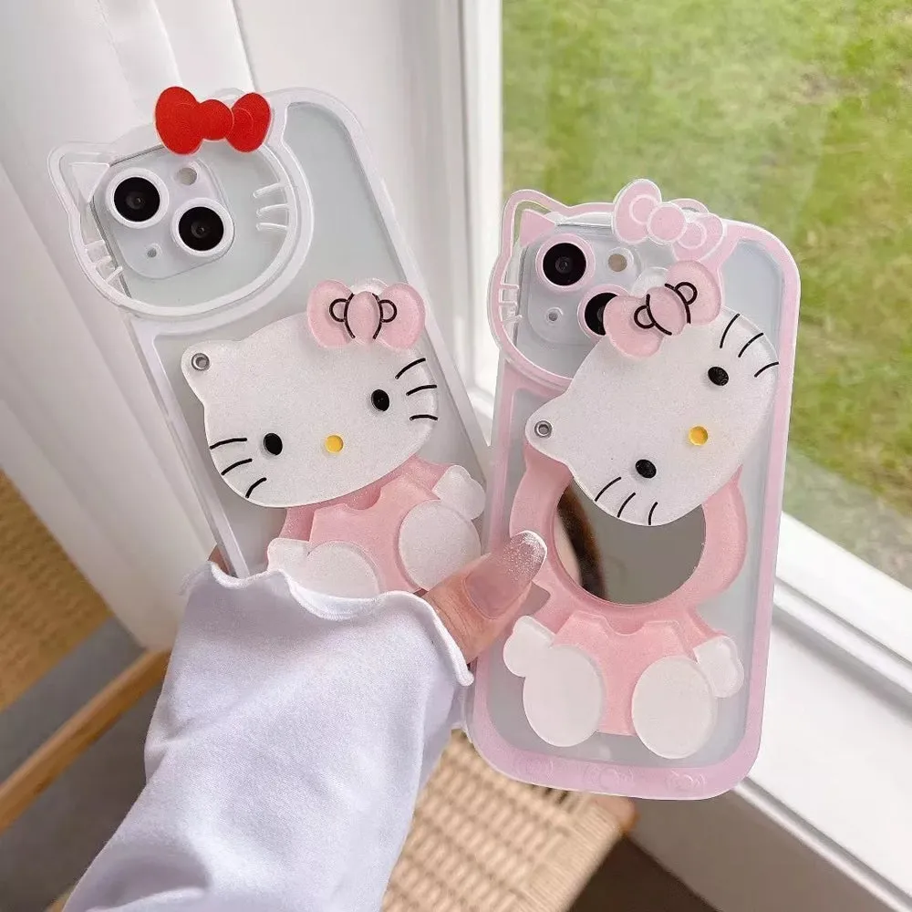 Cute Cat Shockproof Silicone Cover With Mirror - iPhone 12