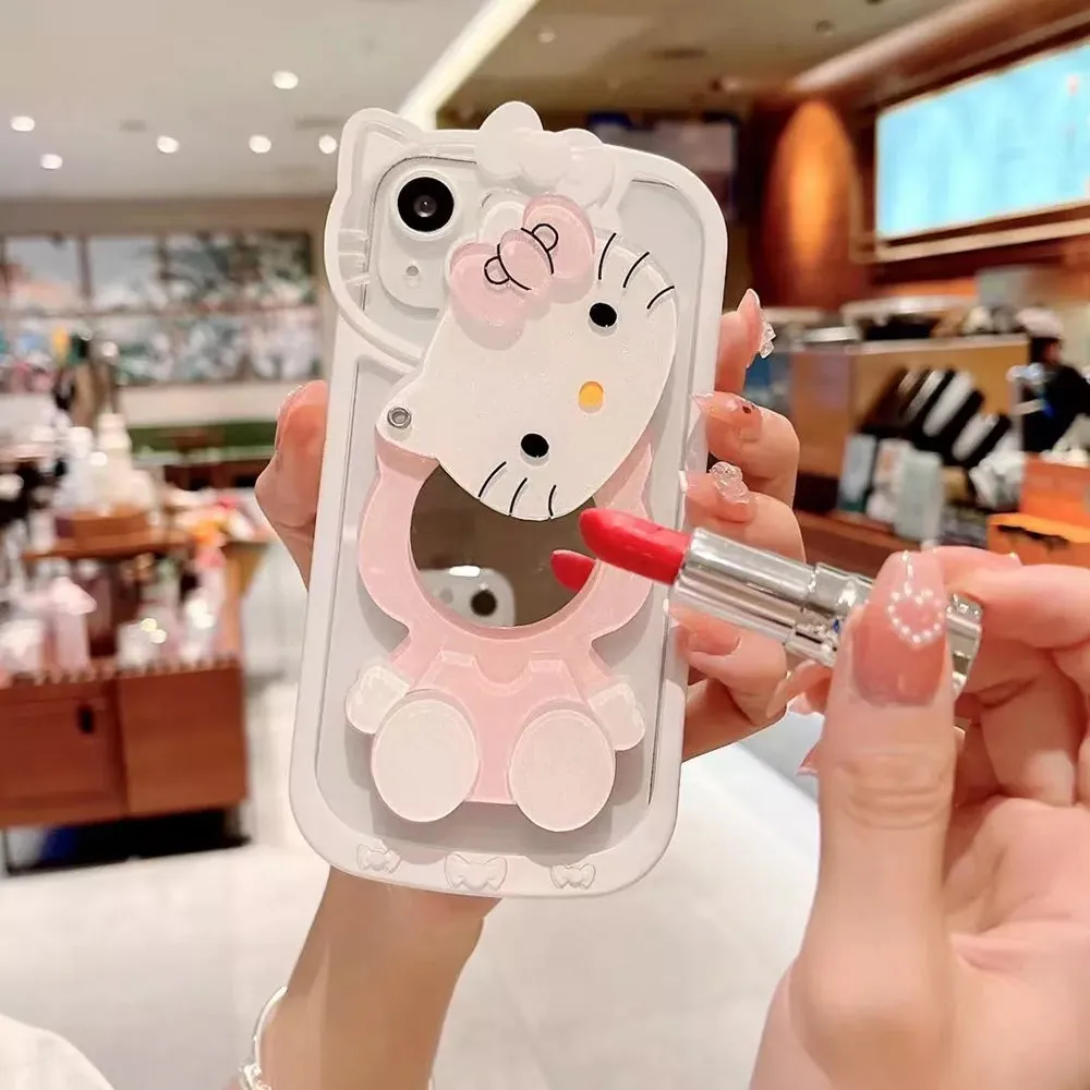 Cute Cat Shockproof Silicone Cover With Mirror - iPhone 12