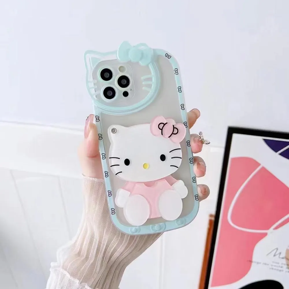 Cute Cat Shockproof Silicone Cover With Mirror - iPhone 12