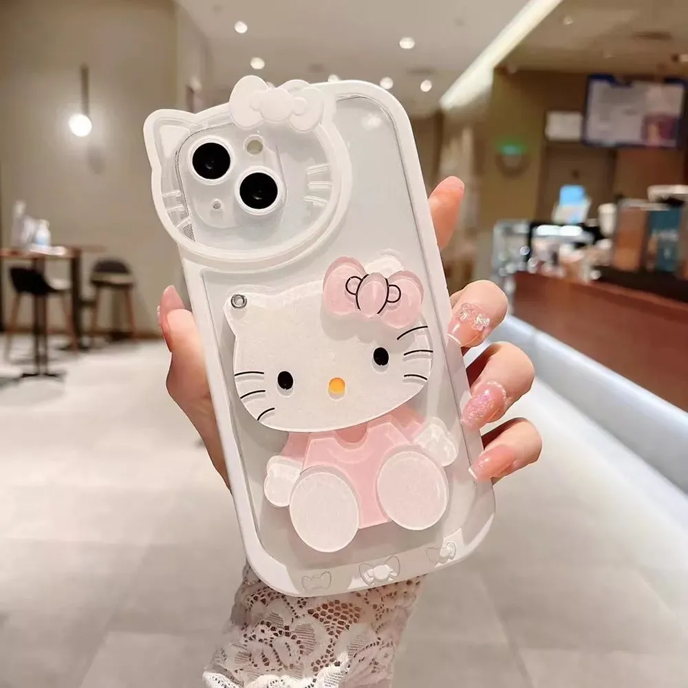Cute Cat Shockproof Silicone Cover With Mirror - iPhone 12