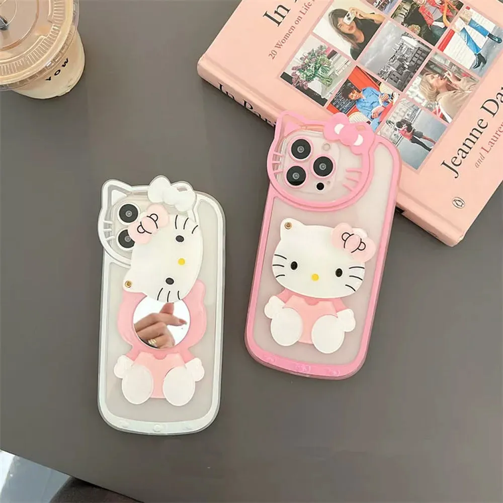 Cute Cat Shockproof Silicone Cover With Mirror - iPhone 12