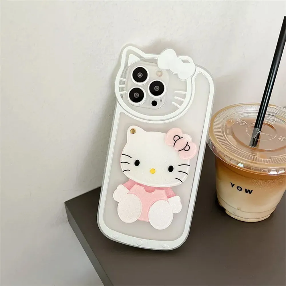 Cute Cat Shockproof Silicone Cover With Mirror - iPhone 12