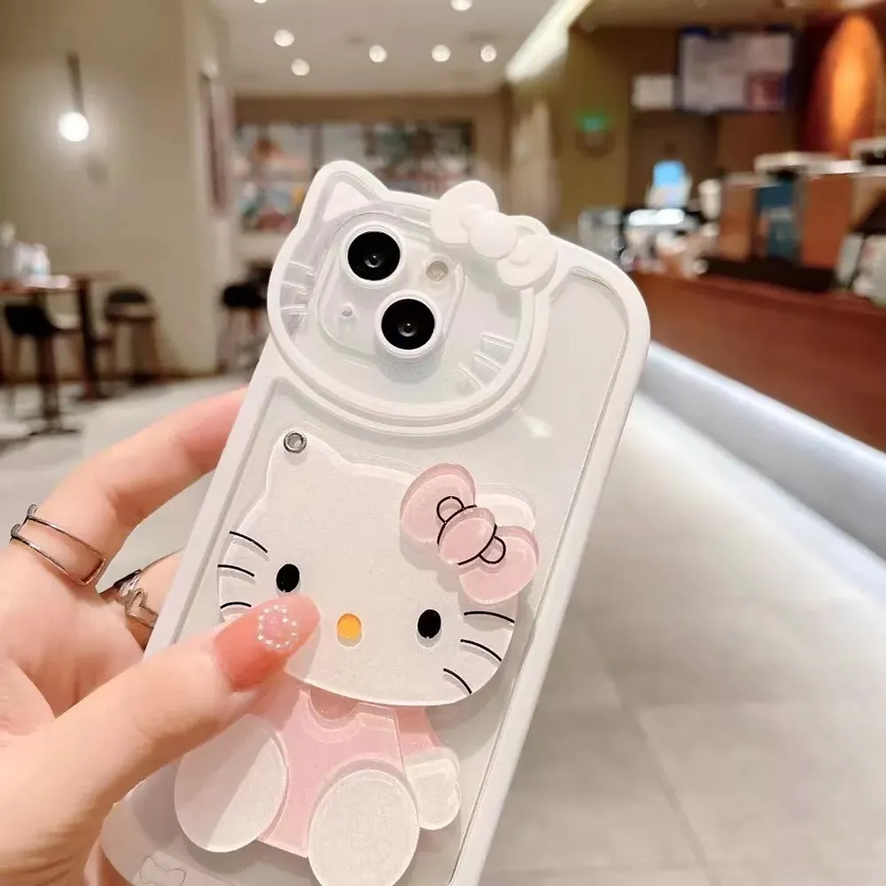 Cute Cat Shockproof Silicone Cover With Mirror - iPhone 12