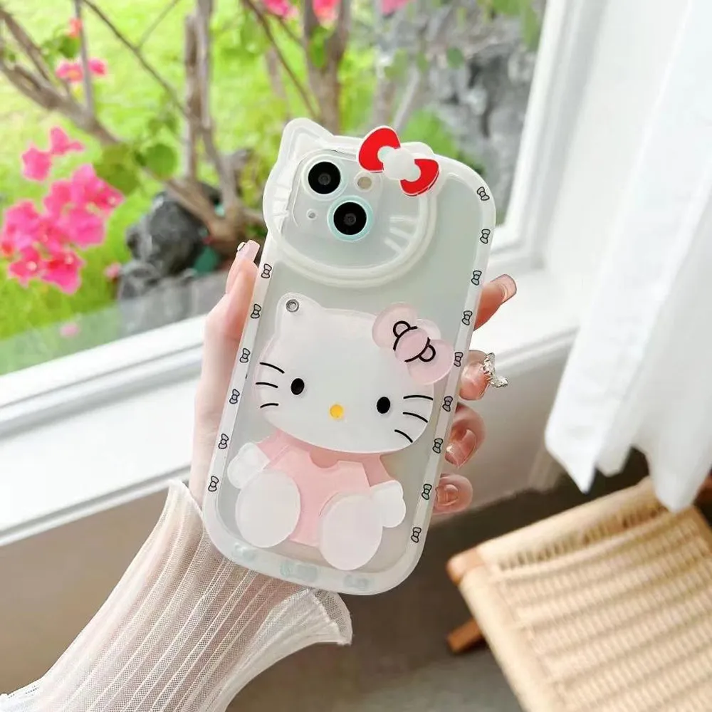Cute Cat Shockproof Silicone Cover With Mirror - iPhone 12