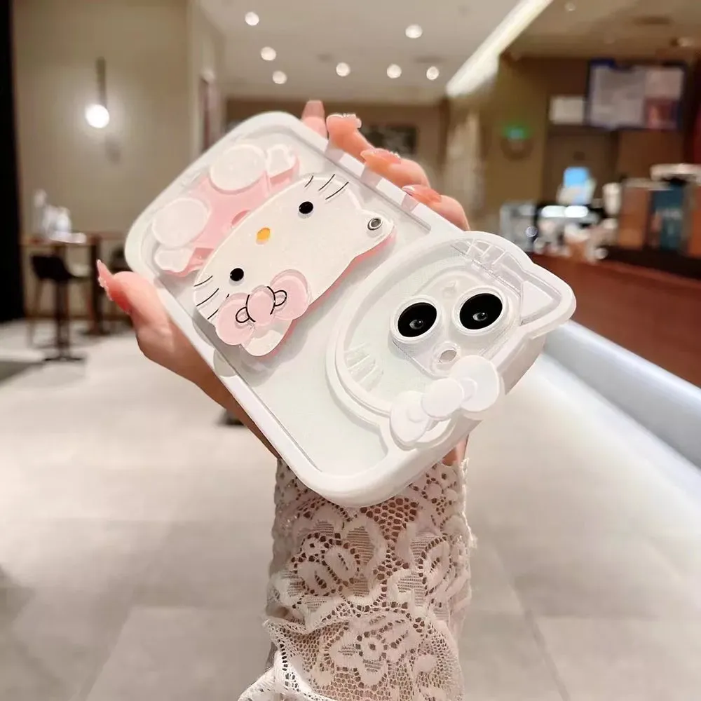 Cute Cat Shockproof Silicone Cover With Mirror - iPhone 12