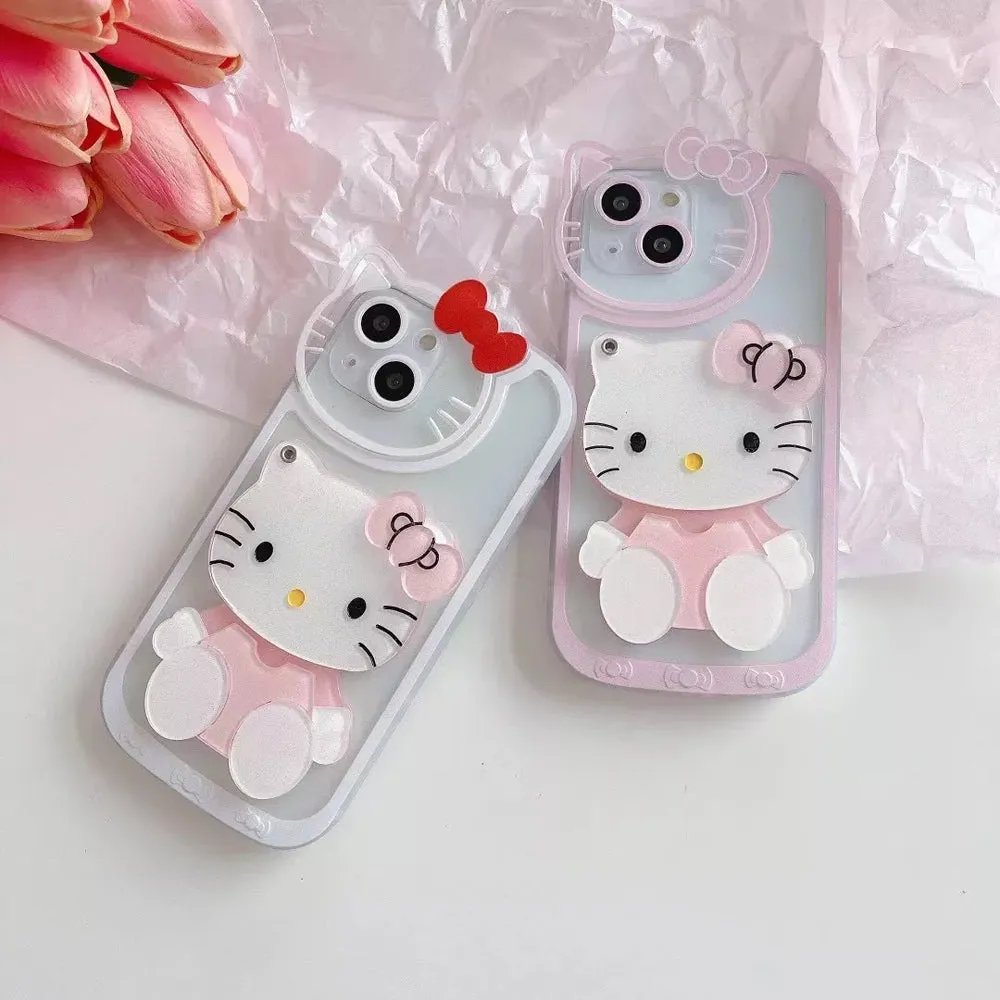 Cute Cat Shockproof Silicone Cover With Mirror - iPhone 12