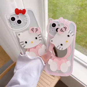 Cute Cat Shockproof Silicone Cover With Mirror - iPhone 12