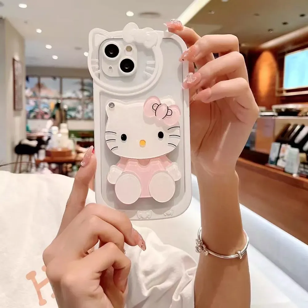 Cute Cat Shockproof Silicone Cover With Mirror - iPhone 12