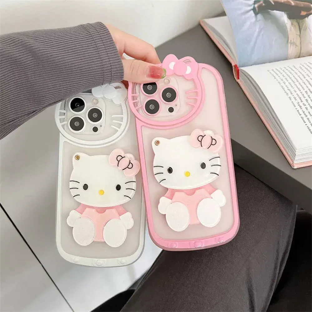 Cute Cat Shockproof Silicone Cover With Mirror - iPhone 12