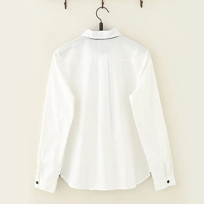 Cute Cat Tie Wooden Buckle Shirt