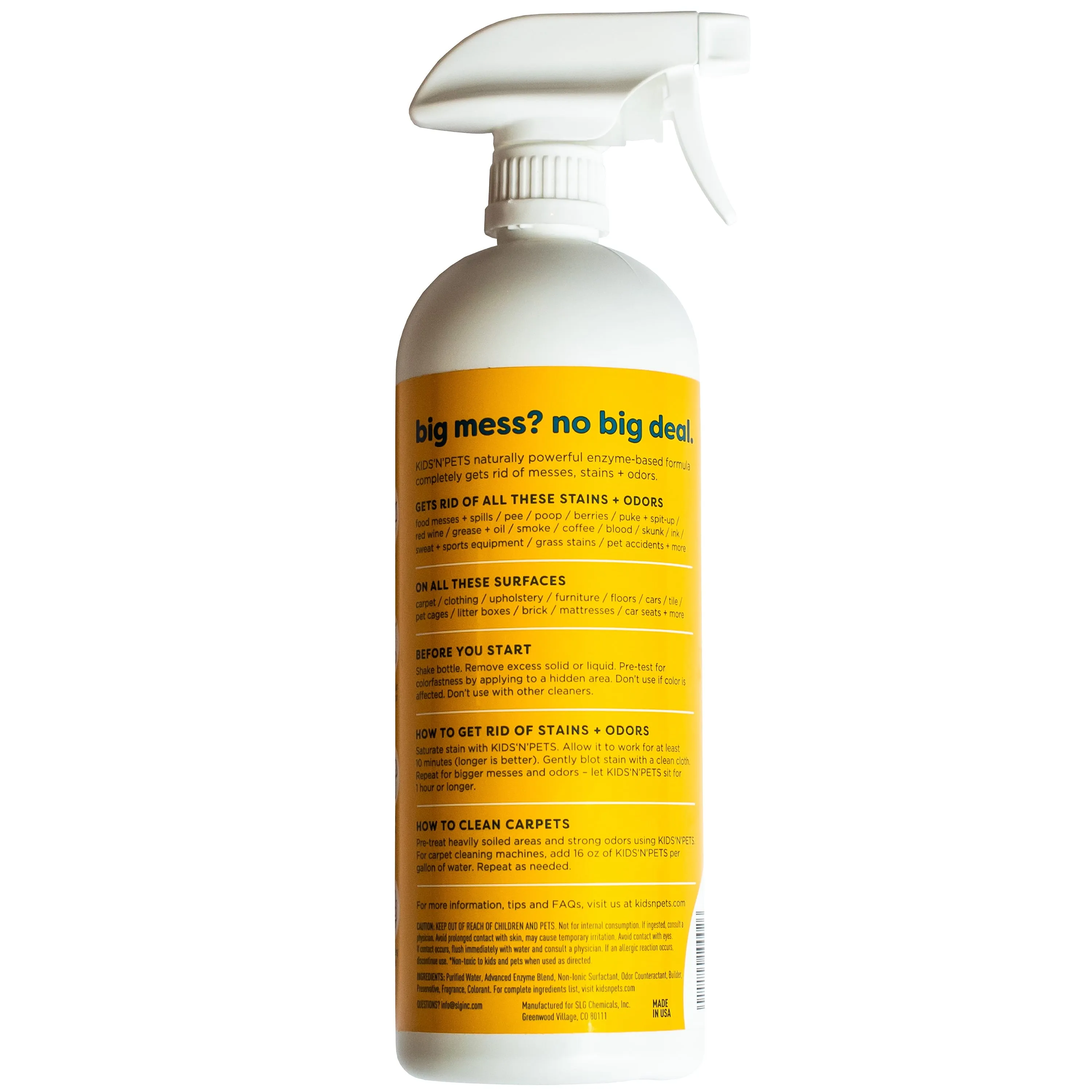 Kids 'N' Pets - Instant All-Purpose Stain & Odor Remover – 27 fl oz - Permanently Eliminates Tough Stains & Odors – Including Urine Odors - No Harsh Chemicals, Non-Toxic & Child Safe, Multi-Color