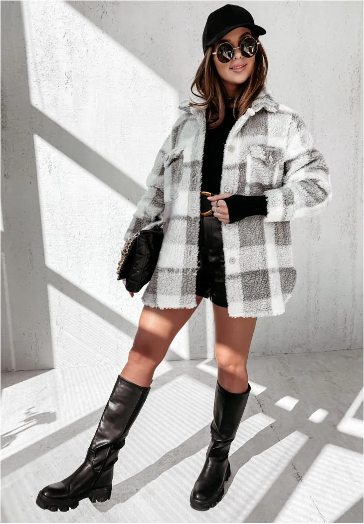 Long Sleeve Button Sherpa Jacket Coat