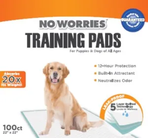 No Worries 12-Hour Dog Training Pads, 100 ct, 22" x 22"