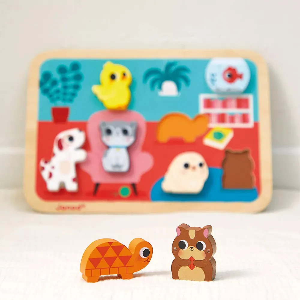 Pets Chunky Wooden Puzzle with 7 Animals | Wooden Toddler Activity Toy