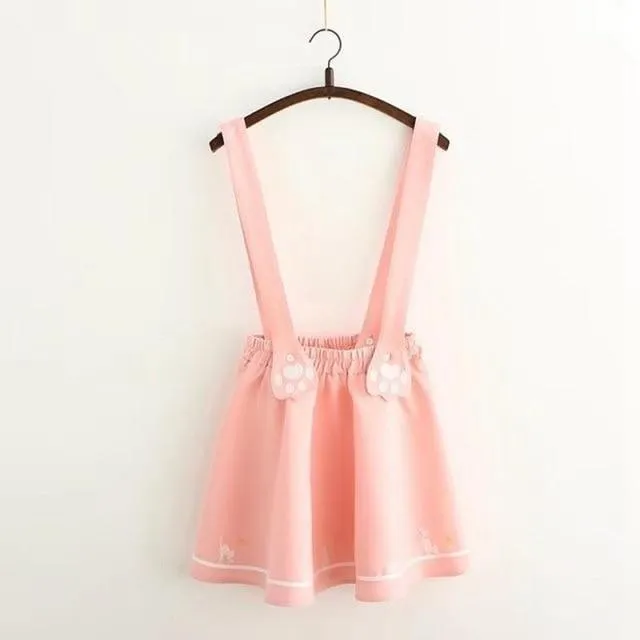 Suspender Skirt With Embroidered Cat Paw
