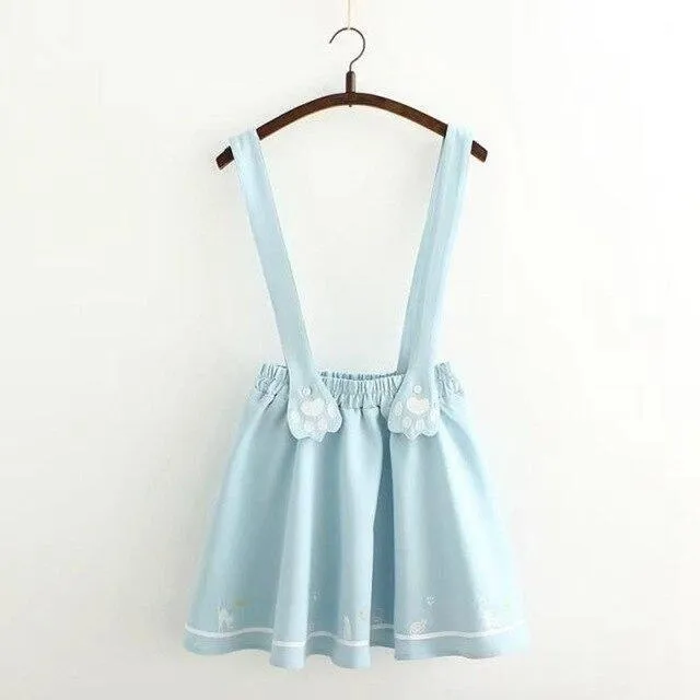 Suspender Skirt With Embroidered Cat Paw
