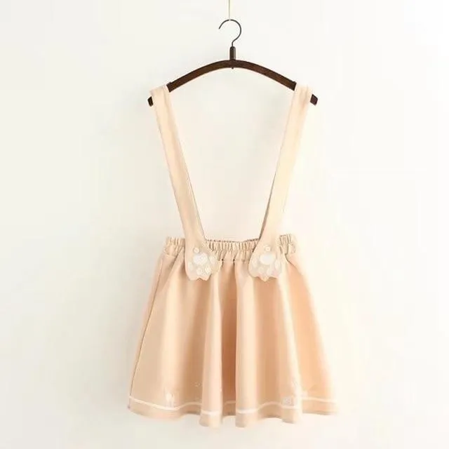 Suspender Skirt With Embroidered Cat Paw