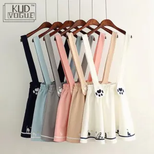 Suspender Skirt With Embroidered Cat Paw