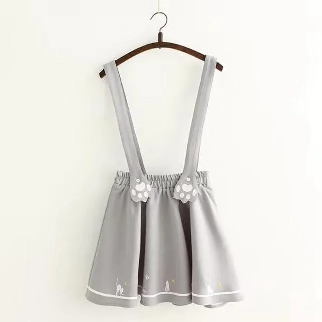 Suspender Skirt With Embroidered Cat Paw
