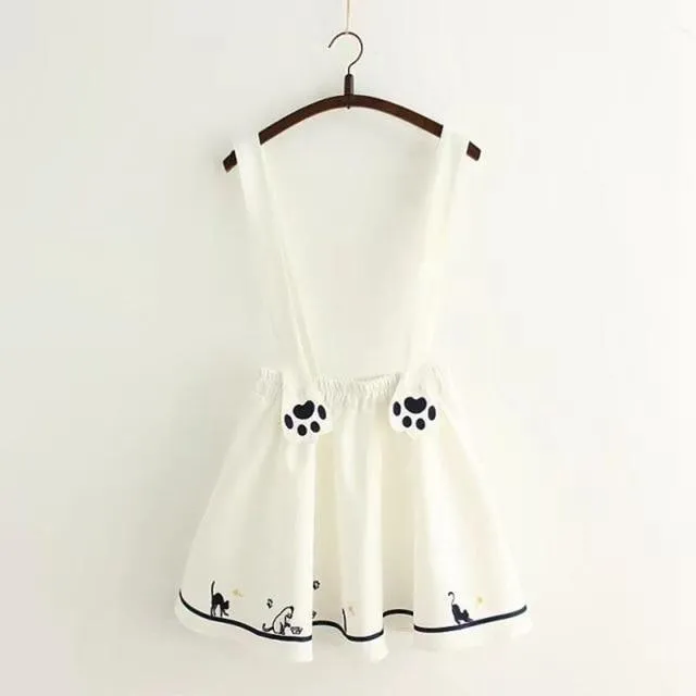 Suspender Skirt With Embroidered Cat Paw