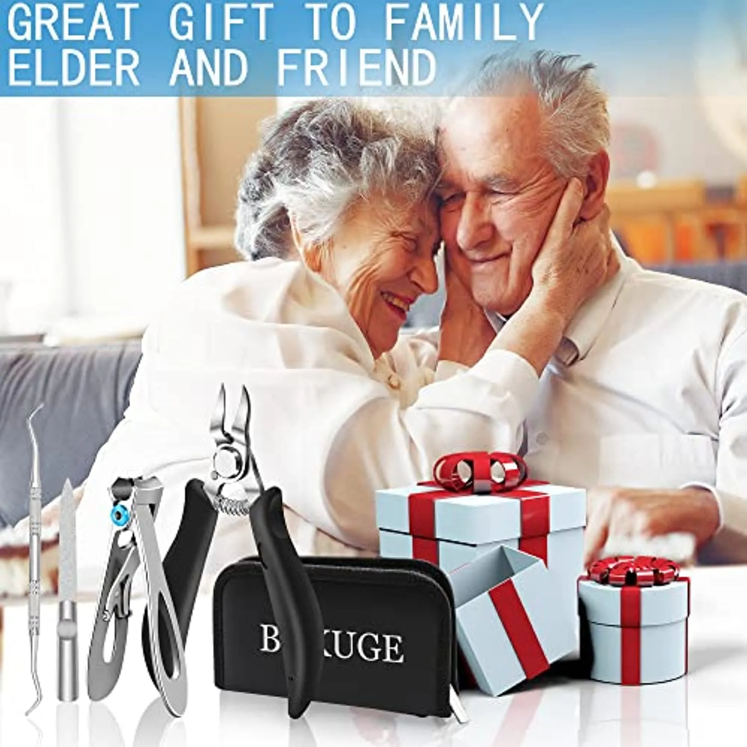 Toenail Clippers, BOKUGE Toe Nail Clippers Adult Thick Nails Long Handle with Unique Curved Blade, Professional Steel Ingrown Toenail Treatment Tool Set Suitable for Men, Women and Elderly