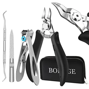 Toenail Clippers, BOKUGE Toe Nail Clippers Adult Thick Nails Long Handle with Unique Curved Blade, Professional Steel Ingrown Toenail Treatment Tool Set Suitable for Men, Women and Elderly