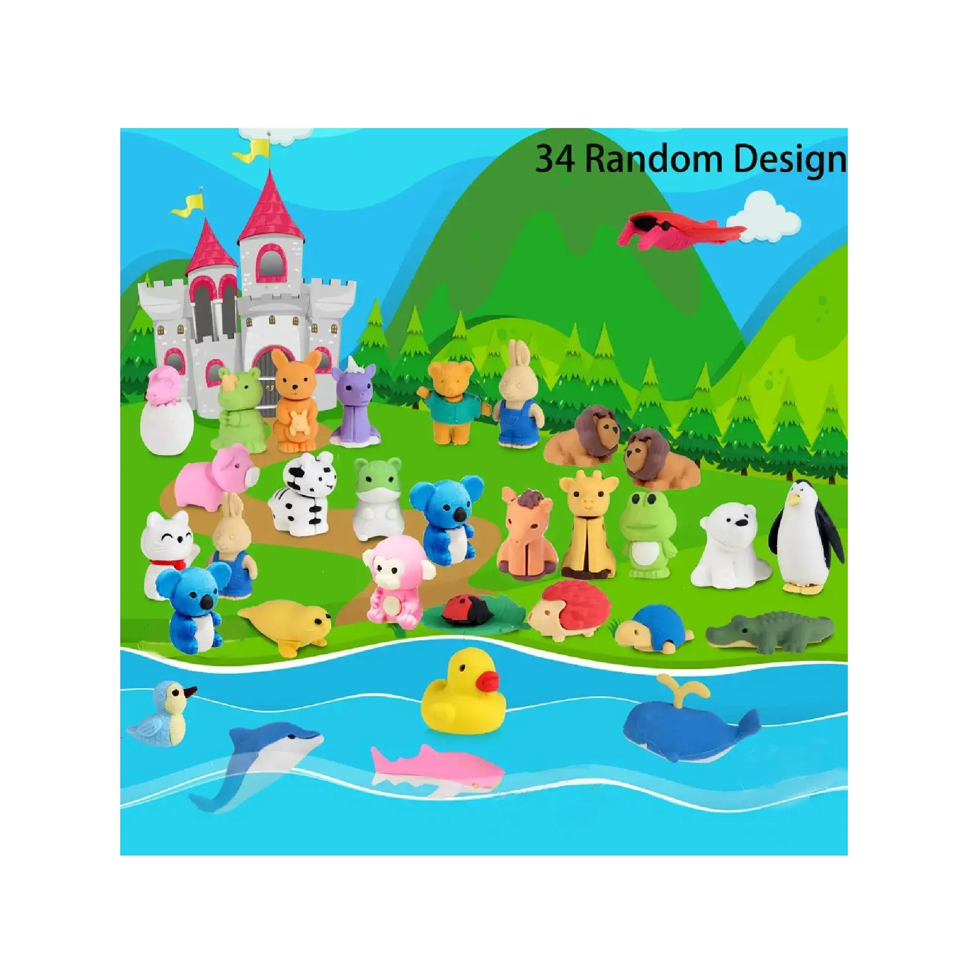 URSKYTOUS 34 Bulk Animal Erasers | Mini Pencil Erasers