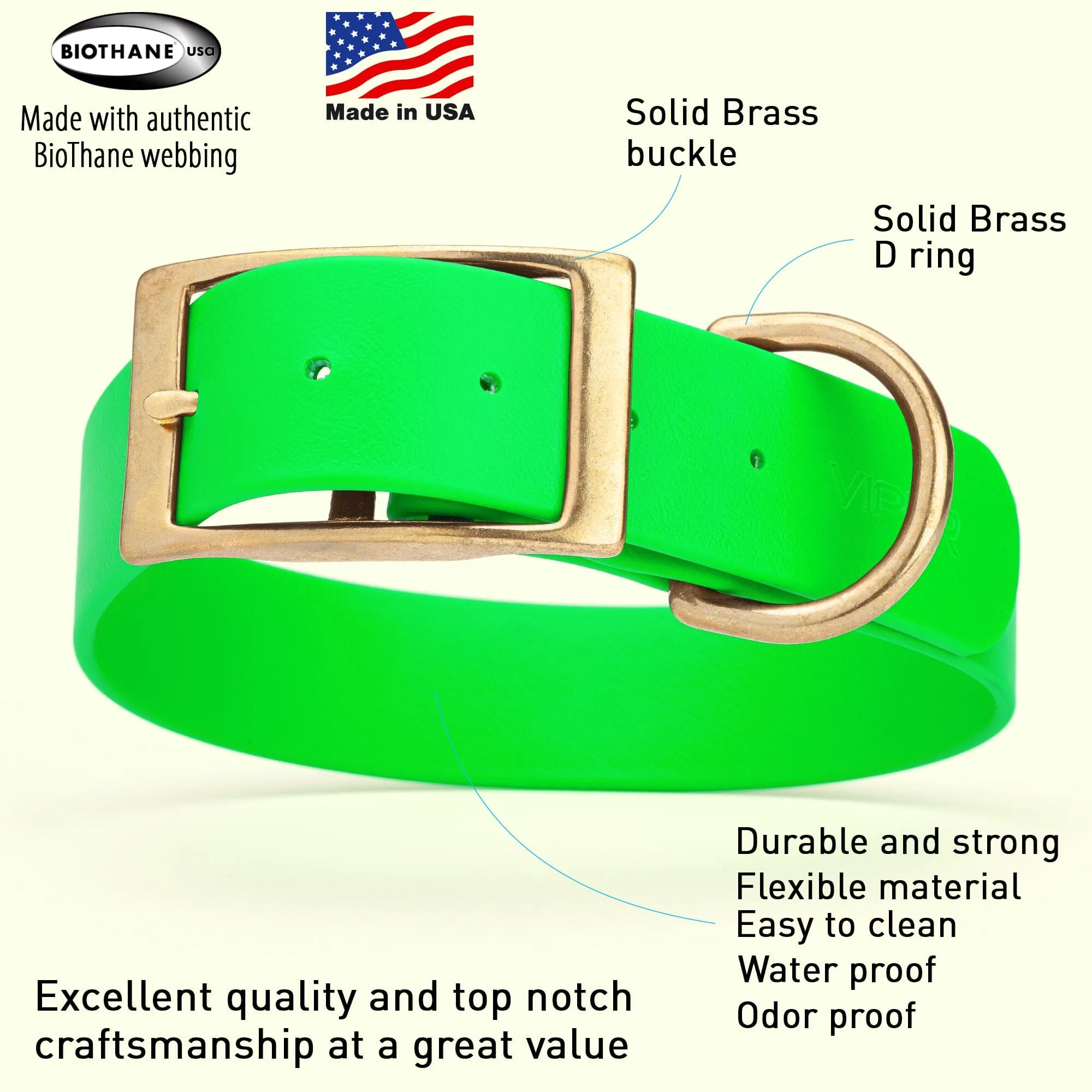 Viper Biothane Waterproof Dog Collar - Brass Hardware - Wide - Size XL (20" - 24")