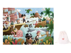 Wooden toddlers kids puzzle -pirates and ships-100 pieces plus storage bag.